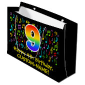 9誕生日-カラフル音楽シンボル、虹9 ラージペーパーバッグ (正面アングル)