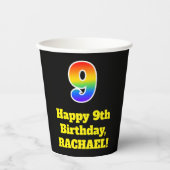 9誕生日:カラフル、おもしろい、エキサイティング、虹9 紙コップ (正面)