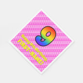 9誕生日:ピンクストライプのハート、レインボー# 9 スタンダードランチョンナプキン (角)