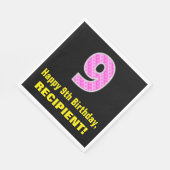 9誕生日:ピンクストライプ色のハートと"9" +名前 スタンダードランチョンナプキン (角)