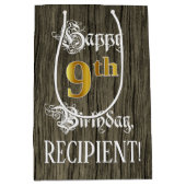 9誕生日:フェイク金ゴールドルック&ウッドフェイクパターン ミディアムペーパーバッグ (正面)