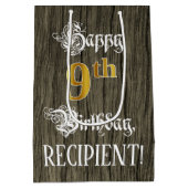 9誕生日:フェイク金ゴールドルック&ウッドフェイクパターン ミディアムペーパーバッグ (裏面)