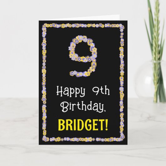 9誕生日:フローラ花数名前をカスタムする カード (正面)