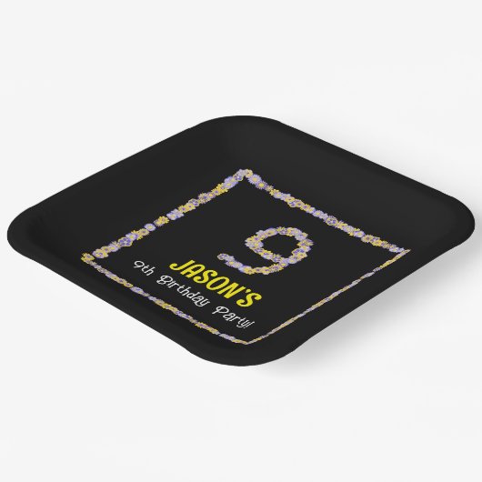 9誕生日:フローラ花数名前をカスタムする ペーパープレート (傾斜あり)