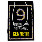 9誕生日:フローラ花数名前をカスタムする ミディアムペーパーバッグ (正面)