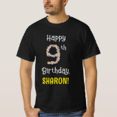 9誕生日:フローラ花数"9" +名前 Tシャツ (正面)