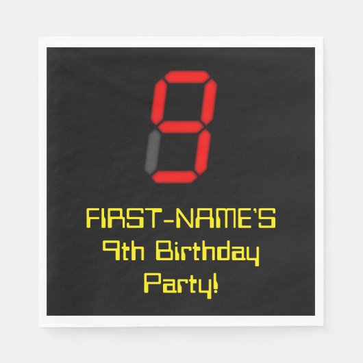 9誕生日:レッドデジタルクロックスタイル「9」 +名前 スタンダードランチョンナプキン (正面)