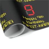 9誕生日：レッドデジタルクロックスタイル「9」 +名前 ラッピングペーパー (ロールコーナー)