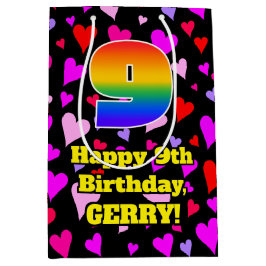 9誕生日：愛するハートパターン、虹# 9 ミディアムペーパーバッグ