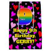 9誕生日:愛するハートパターン、虹# 9 ミディアムペーパーバッグ (裏面)