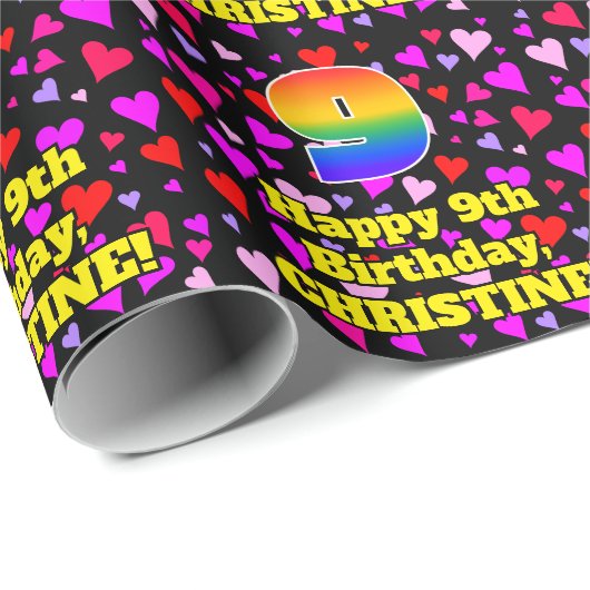 9誕生日:愛するハートパターン、虹# 9 ラッピングペーパー (ロールコーナー)