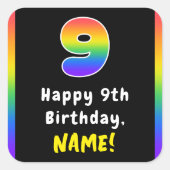 9誕生日: Rainbow Spectrum # 9, 名前をカスタムする スクエアシール (正面)