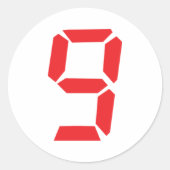 9赤い目覚まし時計デジタル番号 ラウンドシール (正面)