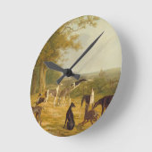 9頭のグレイハウンド·イン·ア·ランドスケープ(キャンバス上の油) ラウンド壁時計 (傾斜)