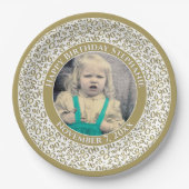 90あなたの写真の乱数パターン金ゴールド/白 ペーパープレート (正面)