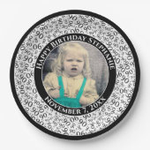 90あなたの写真の乱数パターン黒/白 ペーパープレート (正面)