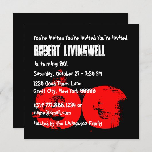 90おもしろい歳誕生日テンプレートA01G 招待状 (正面/裏面)