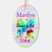 90かわいらしパーソナライズされた番目の誕生日オーナメント セラミックオーナメント (左)