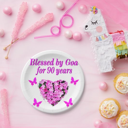 90かわいらし番目の誕生日フローラ ペーパープレート (パーティー)