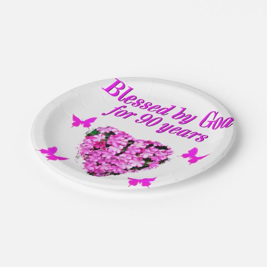 90かわいらし番目の誕生日フローラ ペーパープレート (アングル)