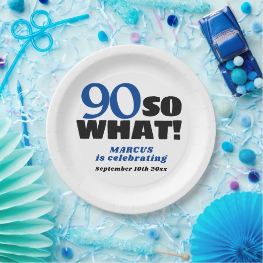 90だから何前向きタイポグラフィ90th誕生日パーティー ペーパープレート (パーティー)