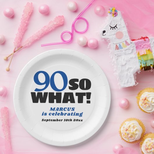 90だから何前向きタイポグラフィ90th誕生日パーティー ペーパープレート (パーティー)