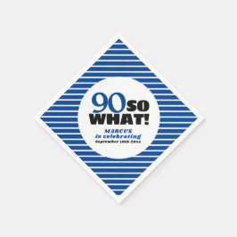 90だから前向き何ブルーストライプ誕生日90 スタンダードカクテルナプキン