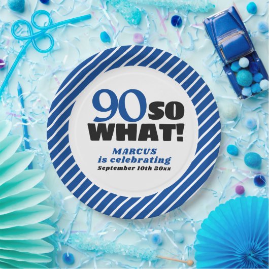 90だから前向き何ブルーストライプ誕生日90 ペーパープレート (パーティー)