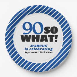 90だから前向き何ブルーストライプ誕生日90 ペーパープレート