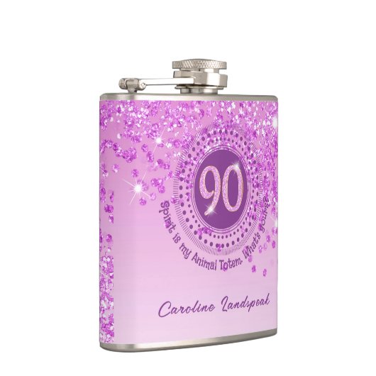 90とピンクのグリッターと飲み引用文 フラスク (右)
