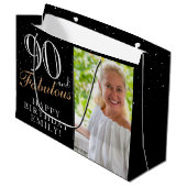 90と素晴らしいエレガントブラック90th誕生日写真 ラージペーパーバッグ (正面アングル)