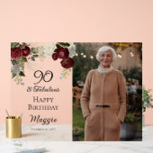 90と素晴らしいグラムバラフローラ誕生日パーティー アクリルサイン (ウェディング)