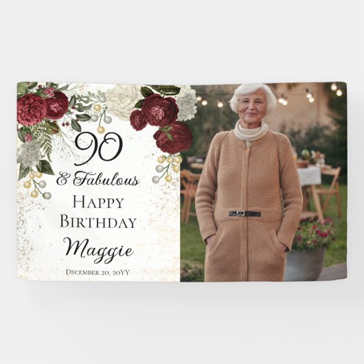 90と素晴らしいグラムバラフローラ誕生日パーティー 横断幕 (横)