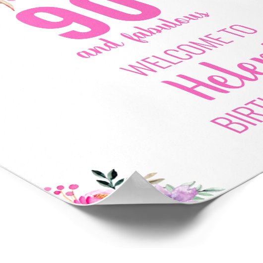 90と素晴らしいピンクのエレガントな誕生日パーティー ポスター (角)