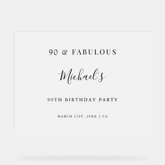 90と素晴らしい曇り誕生日パーティーへようこそ アクリルサイン (正面)