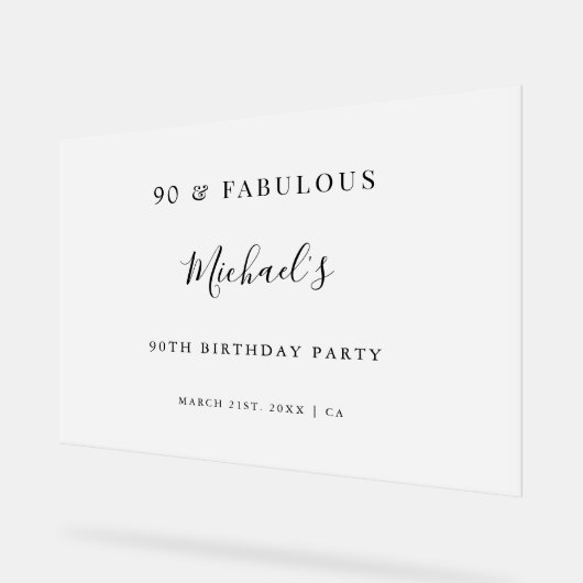 90と素晴らしい曇り誕生日パーティーへようこそ アクリルサイン (傾斜)