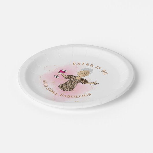 90と素晴らしい民族金ゴールドピンクおもしろい90誕生日 ペーパープレート (アングル)