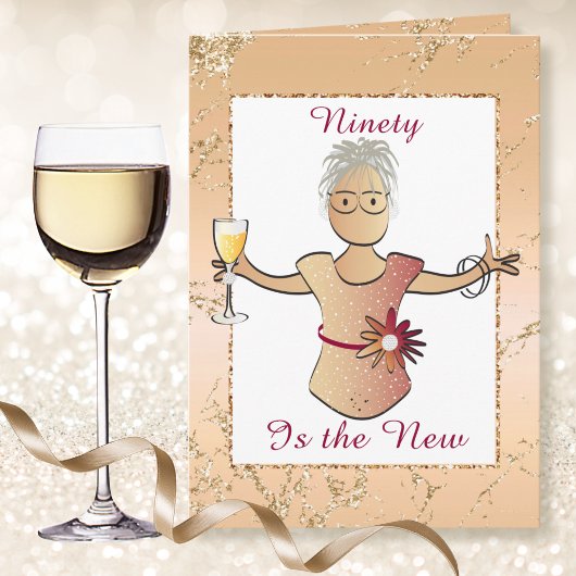 90と素晴らしい誕生日上品な女性の漫画 カード