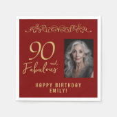 90と素晴らしい金ゴールドオーナメント90th誕生日写真 スタンダードカクテルナプキン (正面)