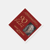 90と素晴らしい金ゴールドオーナメント90th誕生日写真 スタンダードカクテルナプキン (角)