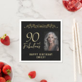 90と素晴らしい金ゴールドオーナメント90th誕生日写真 スタンダードカクテルナプキン (インサイチュ)