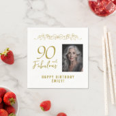 90と素晴らしい金ゴールドオーナメント90th誕生日写真 スタンダードカクテルナプキン (インサイチュ)