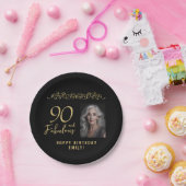 90と素晴らしい金ゴールドオーナメント90th誕生日写真 ペーパープレート (パーティー)