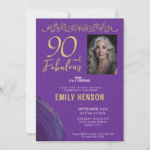 90と素晴らしい金ゴールドオーナメント90th誕生日写真 招待状 (正面)