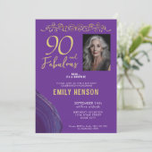 90と素晴らしい金ゴールドオーナメント90th誕生日写真 招待状 (スタンド正面)
