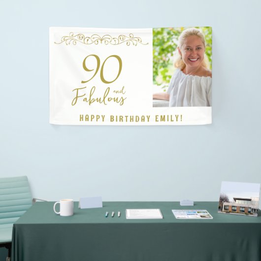 90と素晴らしい金ゴールドオーナメント90th誕生日写真 横断幕 (トレードショー)