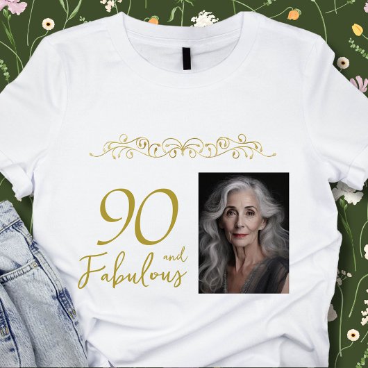 90と素晴らしい金ゴールドオーナメント90th誕生日写真 tシャツ