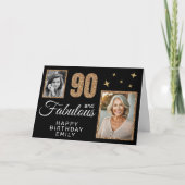 90と素晴らしい金ゴールドグリッター2写真90誕生日 カード (正面)