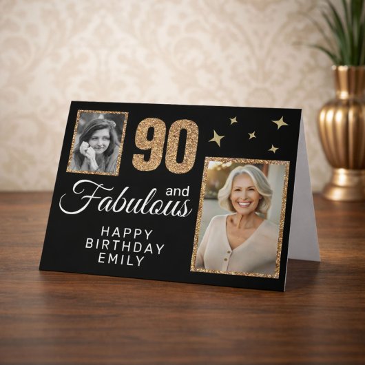 90と素晴らしい金ゴールドグリッター2写真90誕生日 カード