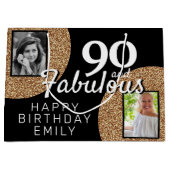 90と素晴らしい金ゴールドグリッター2写真90誕生日 ラージペーパーバッグ (正面)